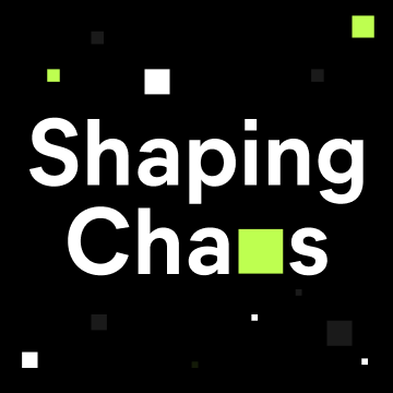 Cover art for the Shaping Chaos podcast: the title set in white on black, with lime squares scattered behind it.