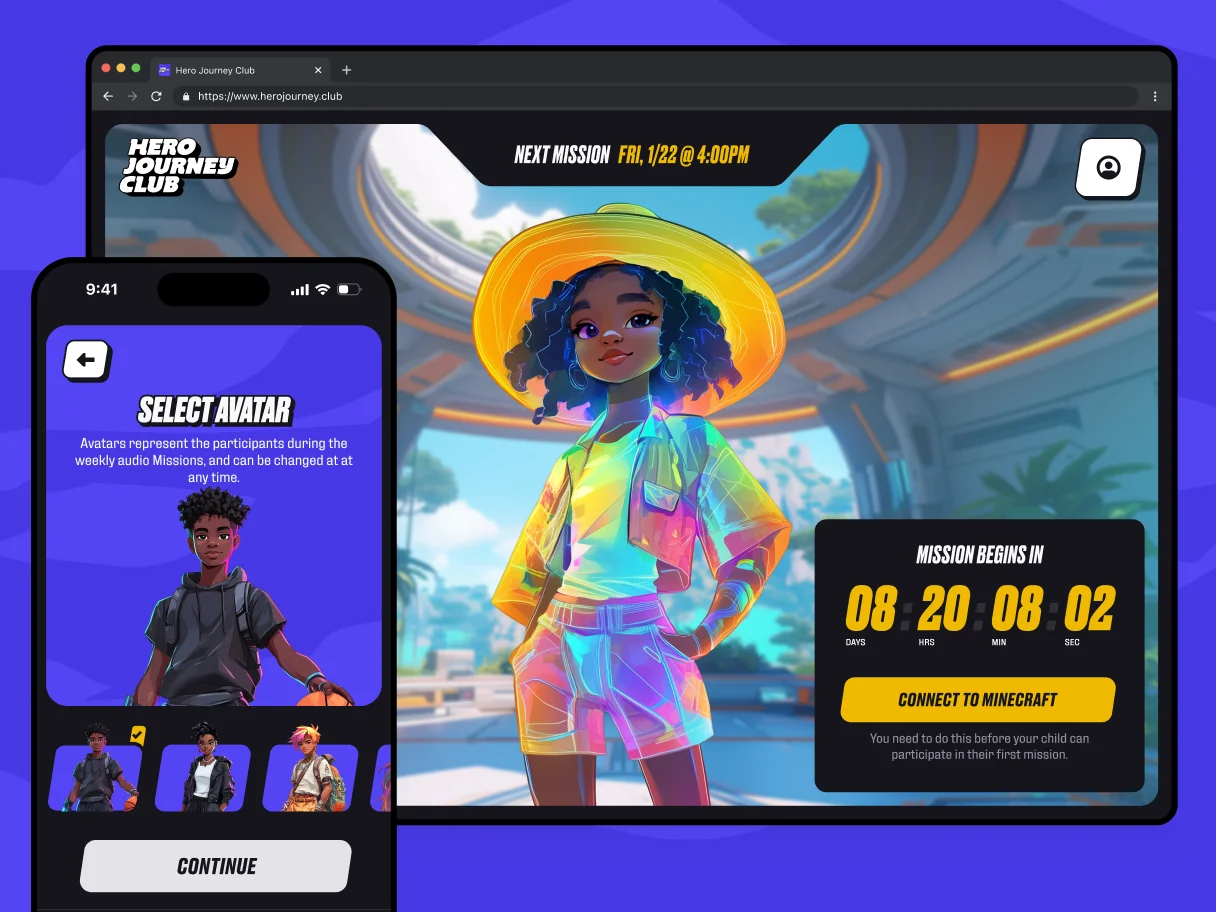 Hero Journey Club project screens