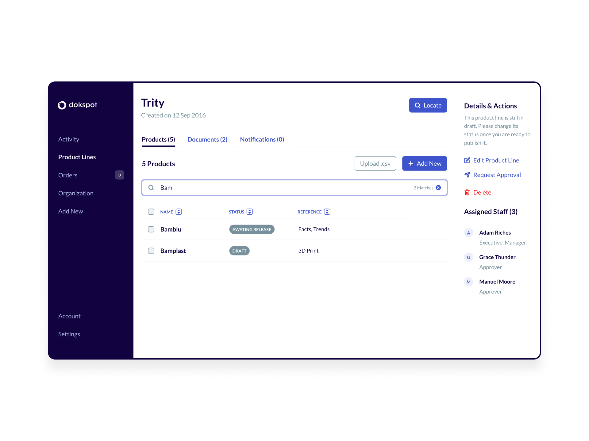 User interface (UI) of a product line with the search field highlighted.